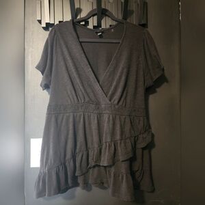 Torrid Black Ruffle Faux Wrap Shirt